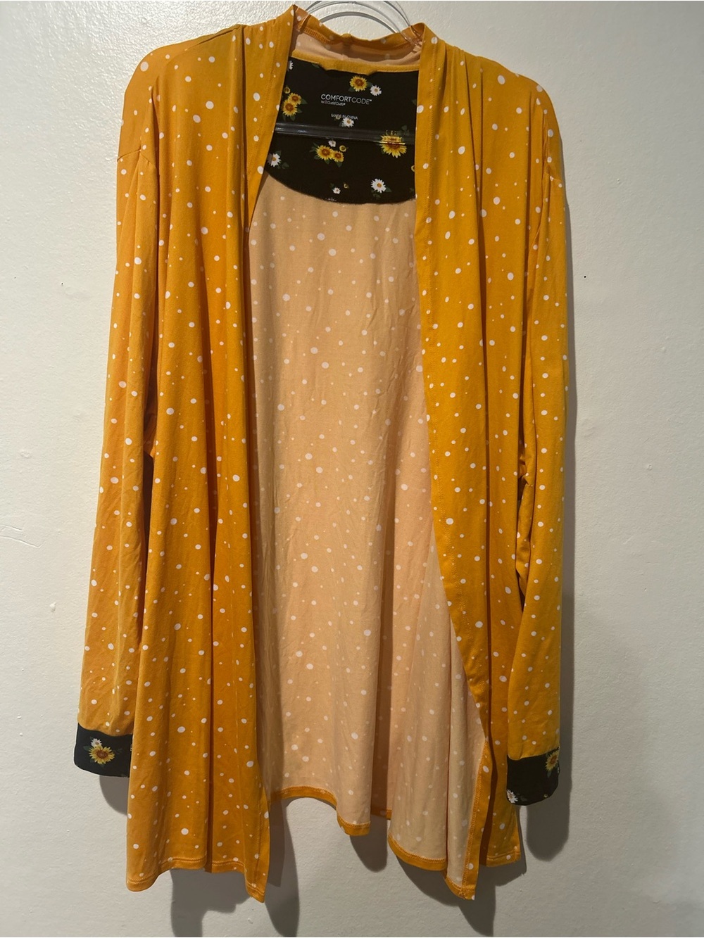 Comfort Code Cozy Yellow Polka Dot Open Front Duster Cardigan Plus Size 3X EUC